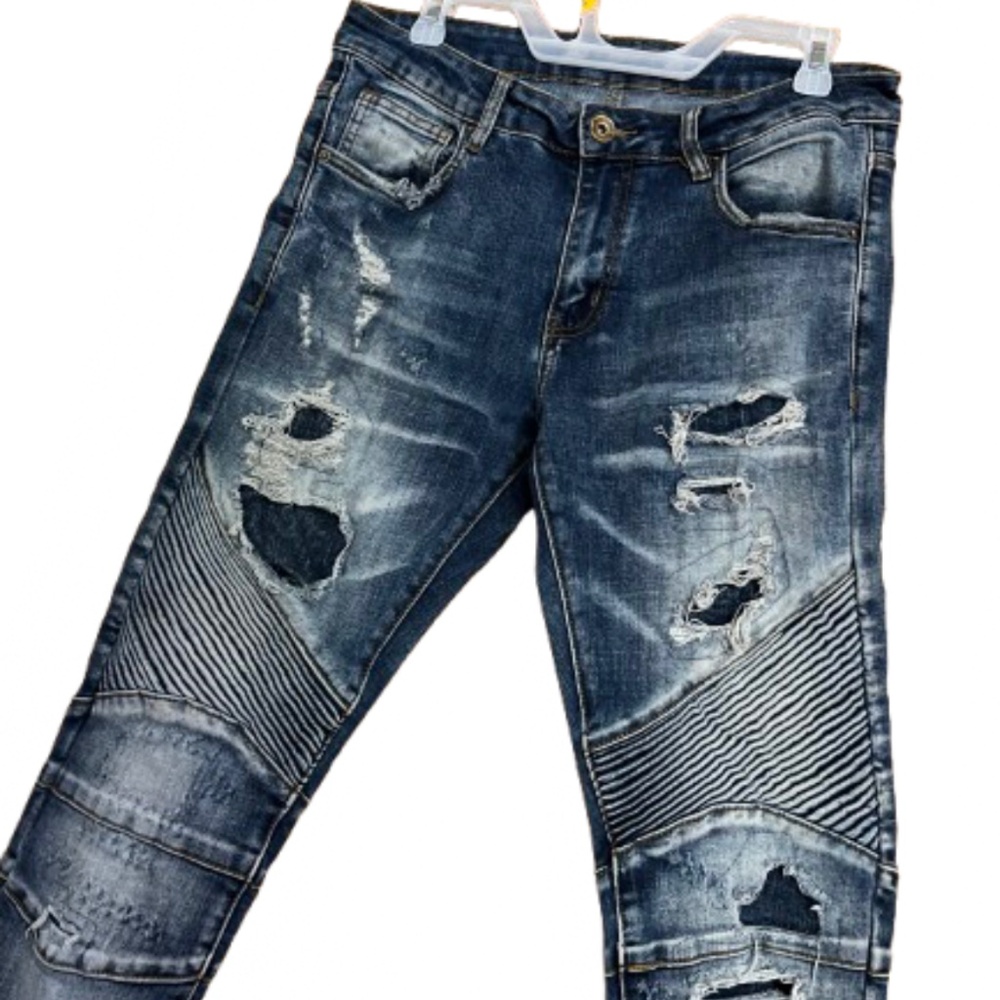 Crysp Denim Men’s Blue Ripped/Destructed Skinny Jeans Streetwear Sz-30 - Picture 2 of 8